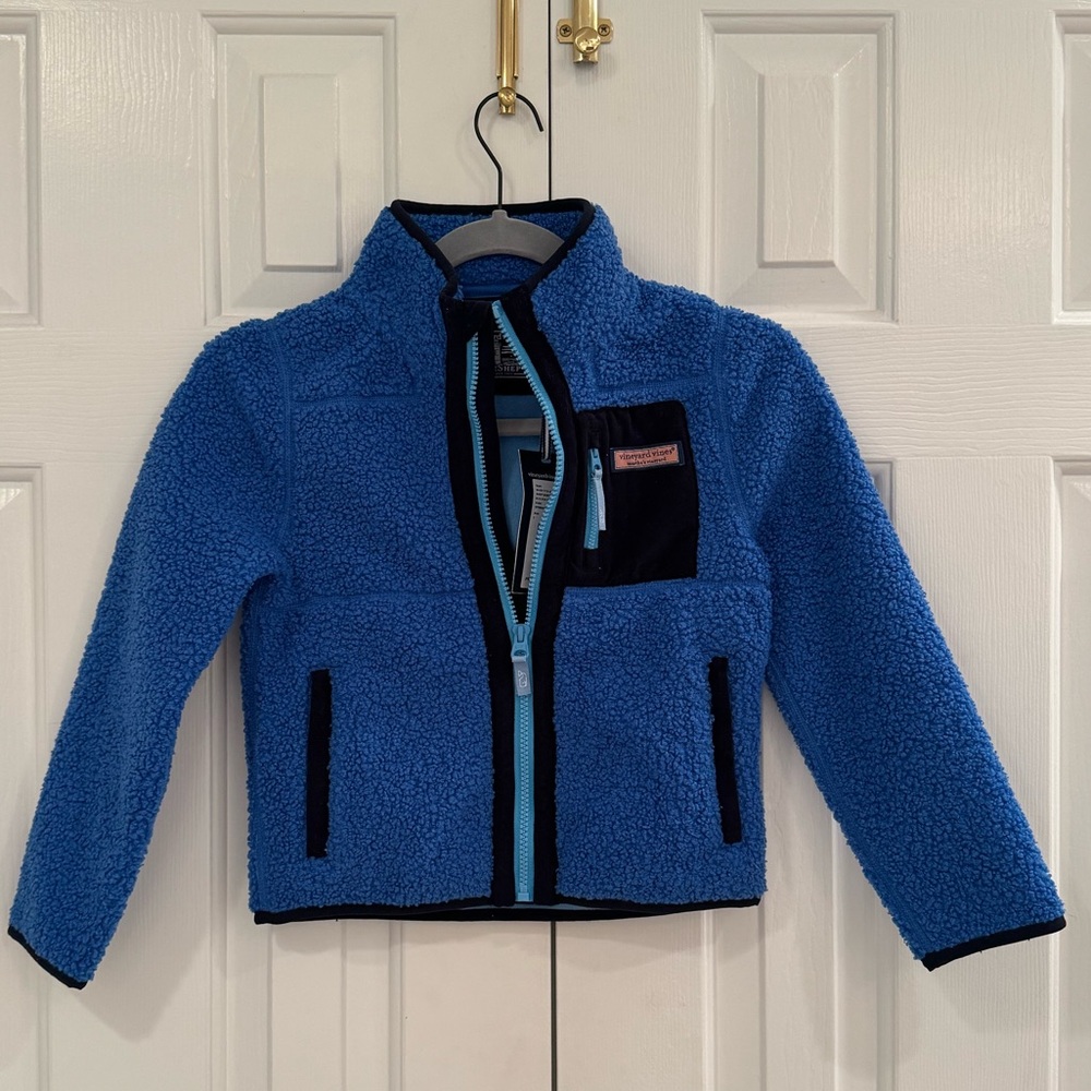 Boys Vineyard Vines Blue High Pile Supershep Full-Zip Jacket New Size 7